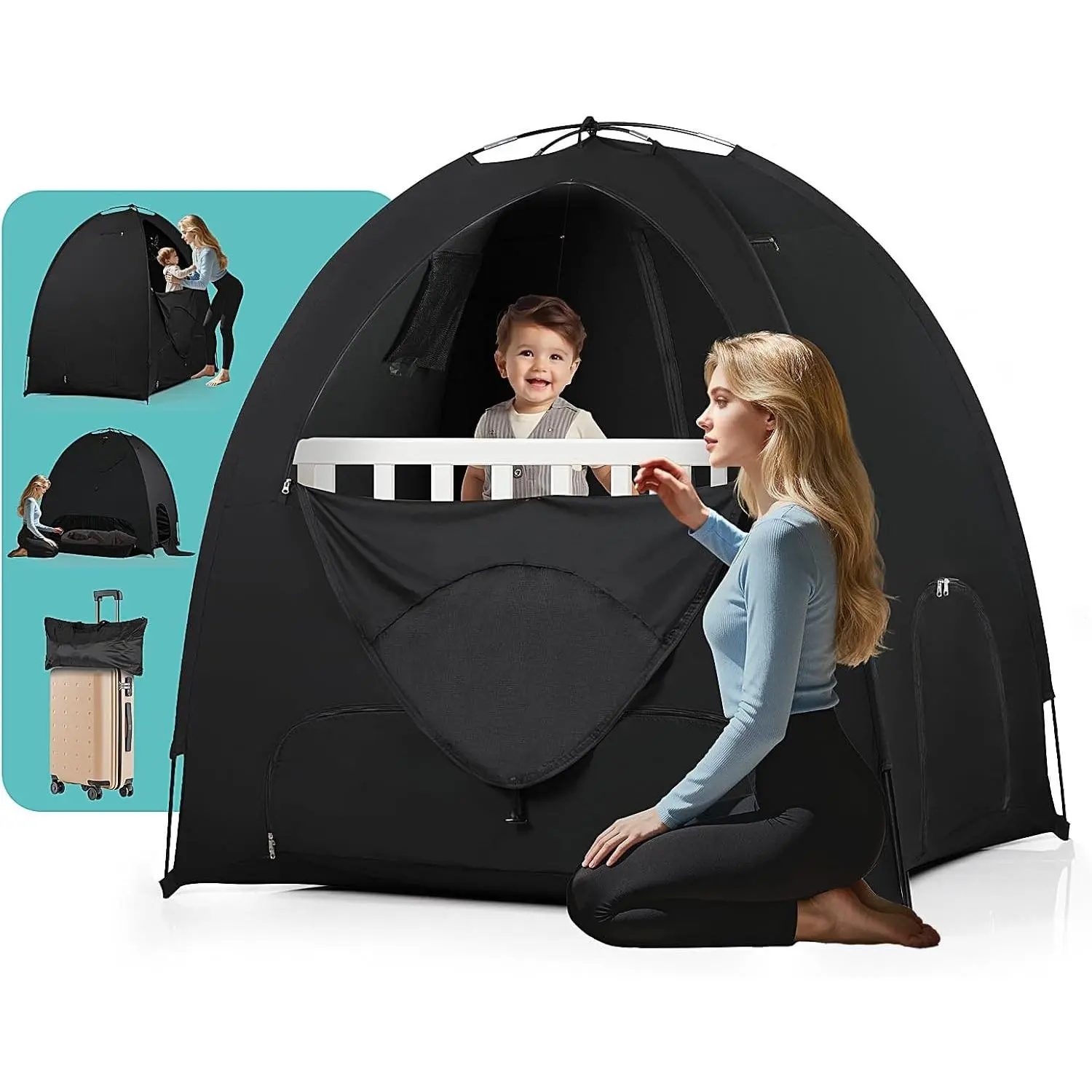 Blackout Tent for Pack and Play Light-Blocking Sleep Pod Portable Blackout Cover for Travel Crib Mini Crib Playyards