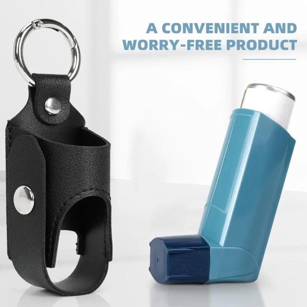 Minimalist Durable Leather Inhaler Holder Keychain, Unisex Plain Slim One-Size Keychain-Attached Protective Case for Adventure, Business Commutes, Daily Use by Inhaler-Carrying Individuals