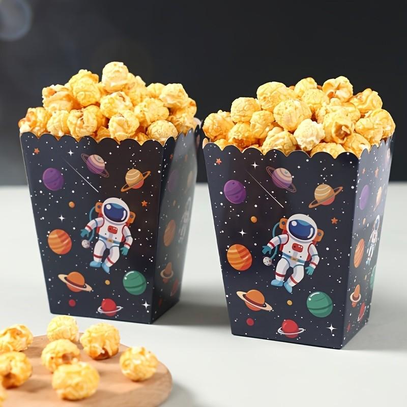 10 Astronaut Popcorn Boxes with Striped Paper Bags, Party Bags, Candy Boxes, Perfect for Themed Celebrations, Party Decorations | Elegant Party Boxes | Decorative Popcorn Boxes