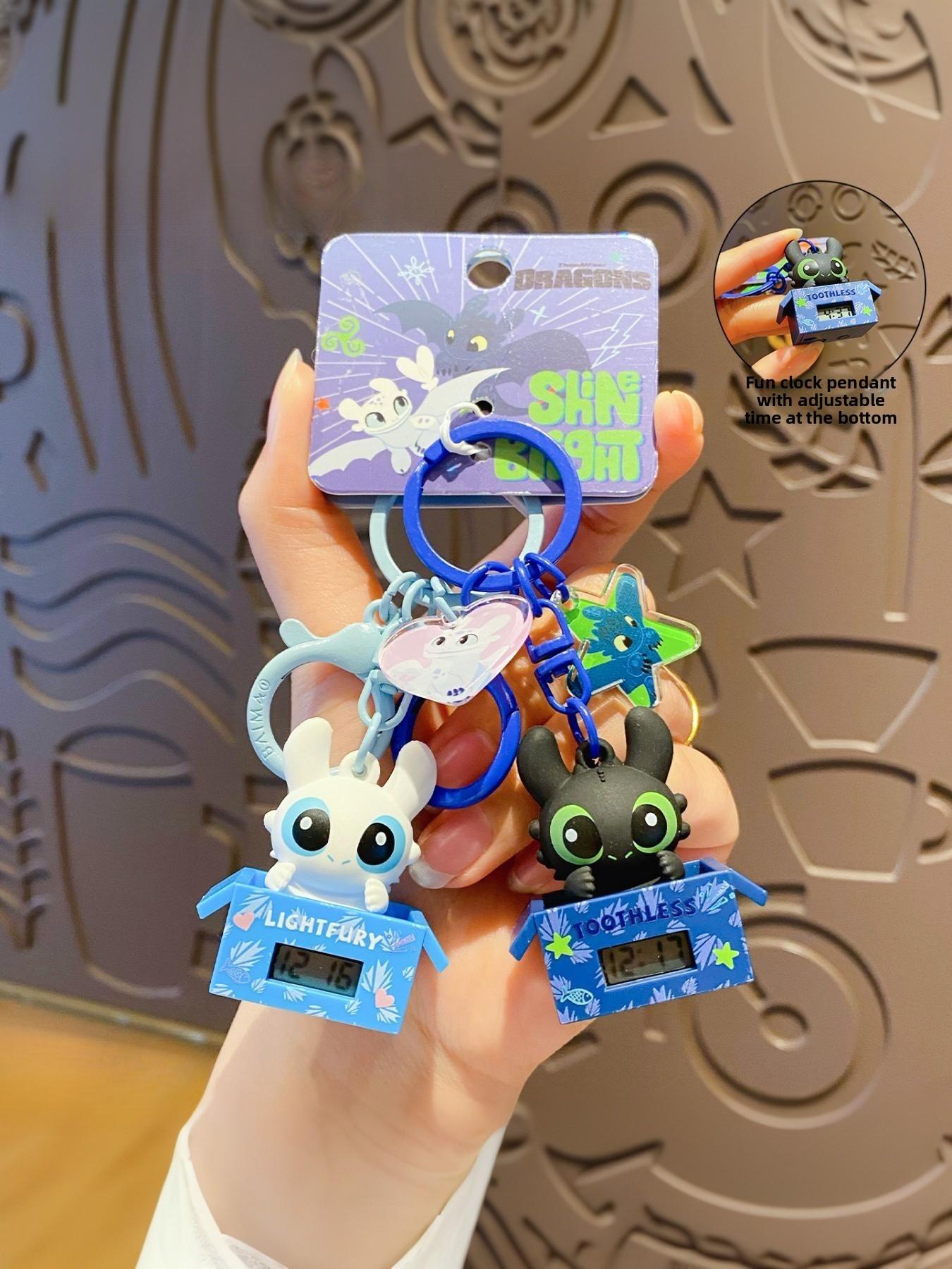 1PC How to Train Your Dragon Toothless Clock Keychain Pendant Creative Adjustable Time Functional Keychain Accessory
