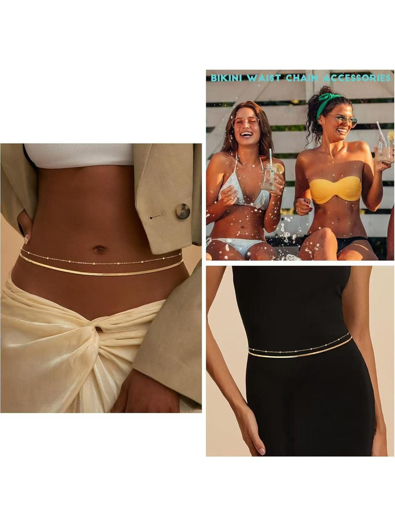 14K Gold Plated & Silver Plated Layered Waist Chain for Women Snake Cuban Link Belly Chain, Summer Beach boho minimalist Body Jewelry Accessories