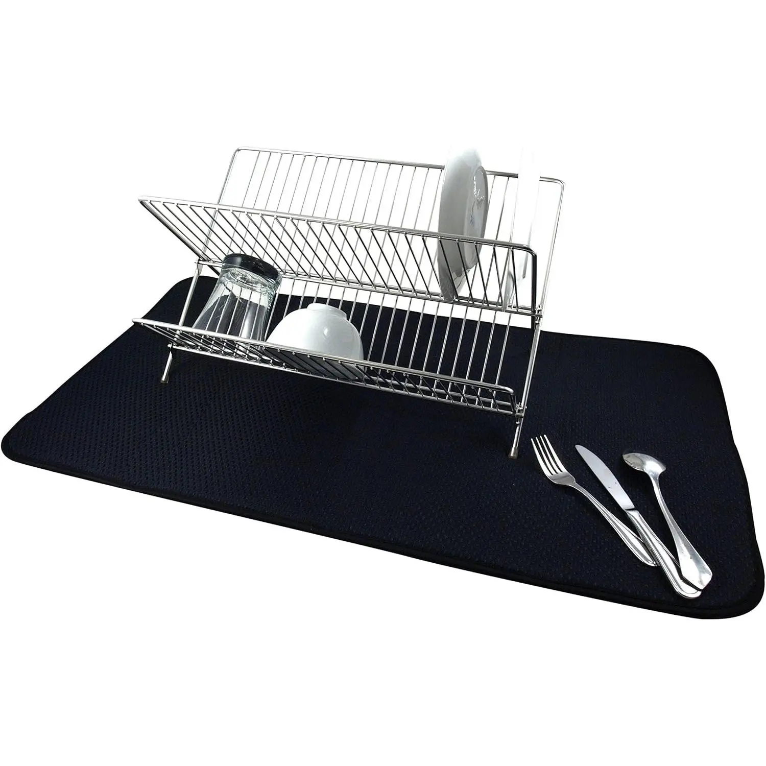 Kitchen Dish Drying Mat, Absorbent Reversible Microfiber, 18 x 32 Inch, Black