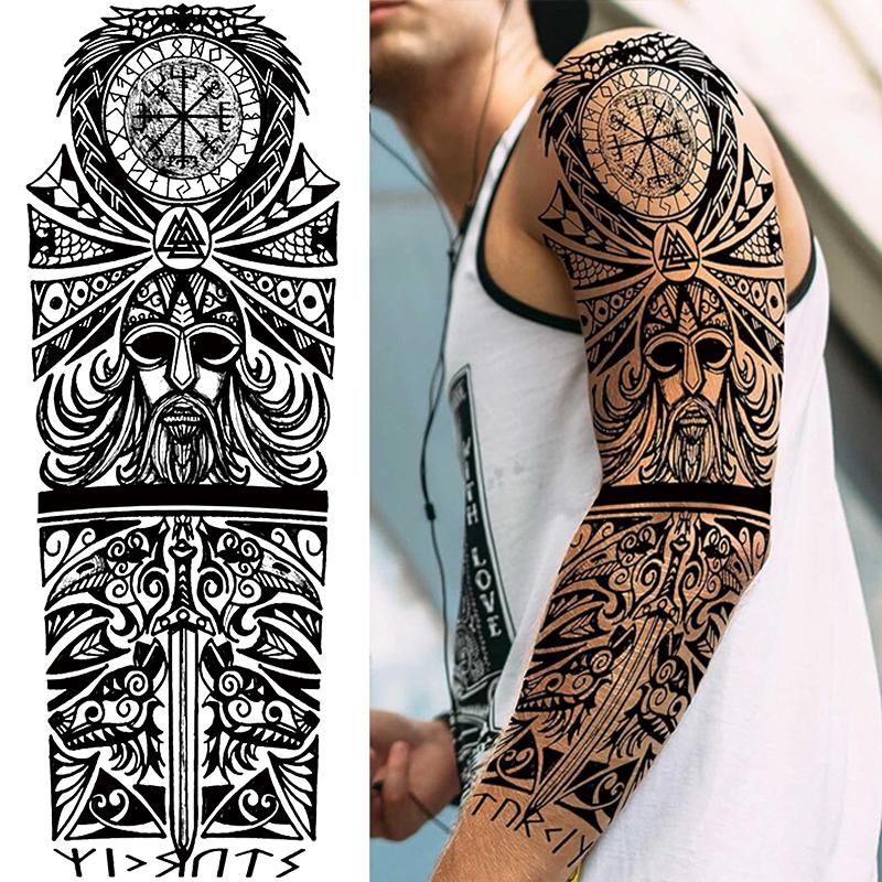 20 Large Temporary Tattoos Featuring Greek Mythology, 8 Full Arm Maori Warrior Compass Designs Aesthetic Tattoo Merch, Perfect for Adults Men Women Arms Legs, Temporary Tattoo Kit, Tattoo Stickers