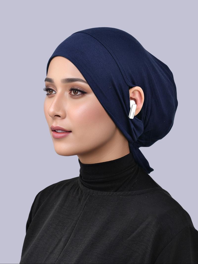 Women's Solid Color Turban Hijab with Ear Hole, Breathable Comfortable Hijab for Daily Wear, Fashion Accessories for Women & Girls