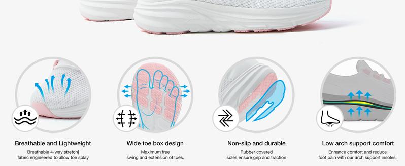 KOLILI Women's Wide Toe Box Shoes with Arch Support Laces All Seasons Breathable Cushioned Walking Sneakers for Running Fitness and Walking