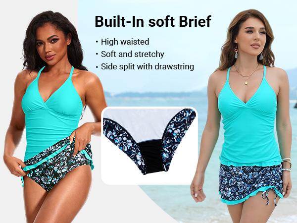 Daci Women Tankini Swimsuits with Skirt - Two Piece Tummy Control Skirted Bathing Suits Swimwear