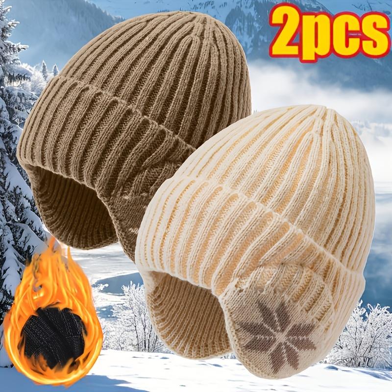 2-Pack Autumn Winter Maple Leaf Knit Beanie Ear Protection Thermal Slouchy Skull Cap Windproof Outdoor Skiing Hiking Hat for Men Women tiktokshopbacktoschool