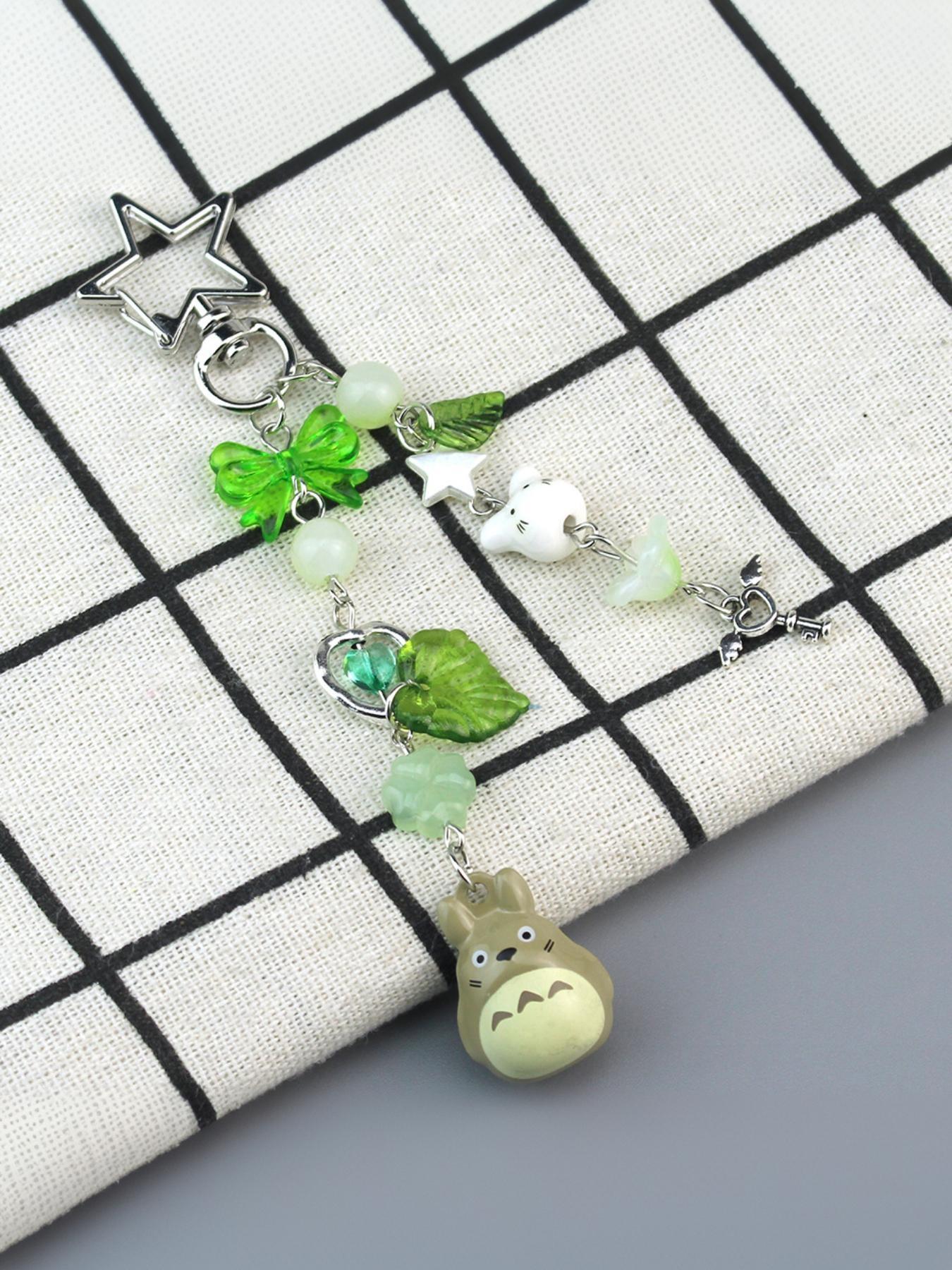 Studio Ghibli My Neighbor Totoro and Four-Leaf Clover Lucky Four-Leaf Clover Phone Charm Guben Chain INS Style Keychain