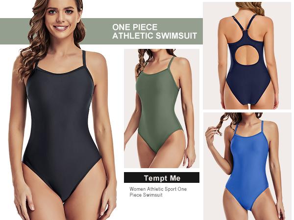 Tempt Me Athletic One Piece Swimsuits for Women Training Sport Tummy Control Bathing Suits