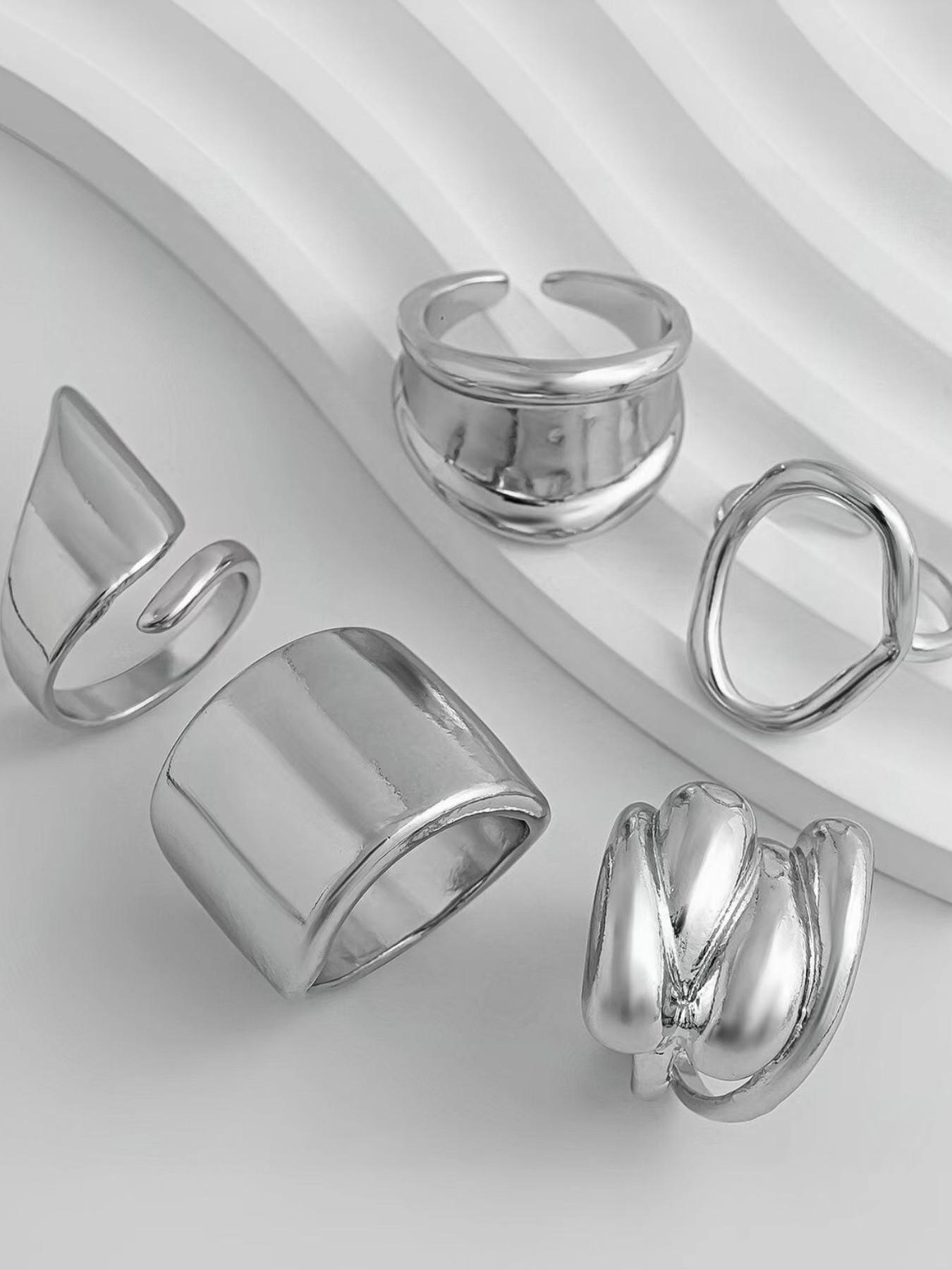 Unique Geometric Joint Ring Set for Women, Hip-Hop Style, Five-Piece Jewelry Kit, Smooth Finish, All-Season Accessory