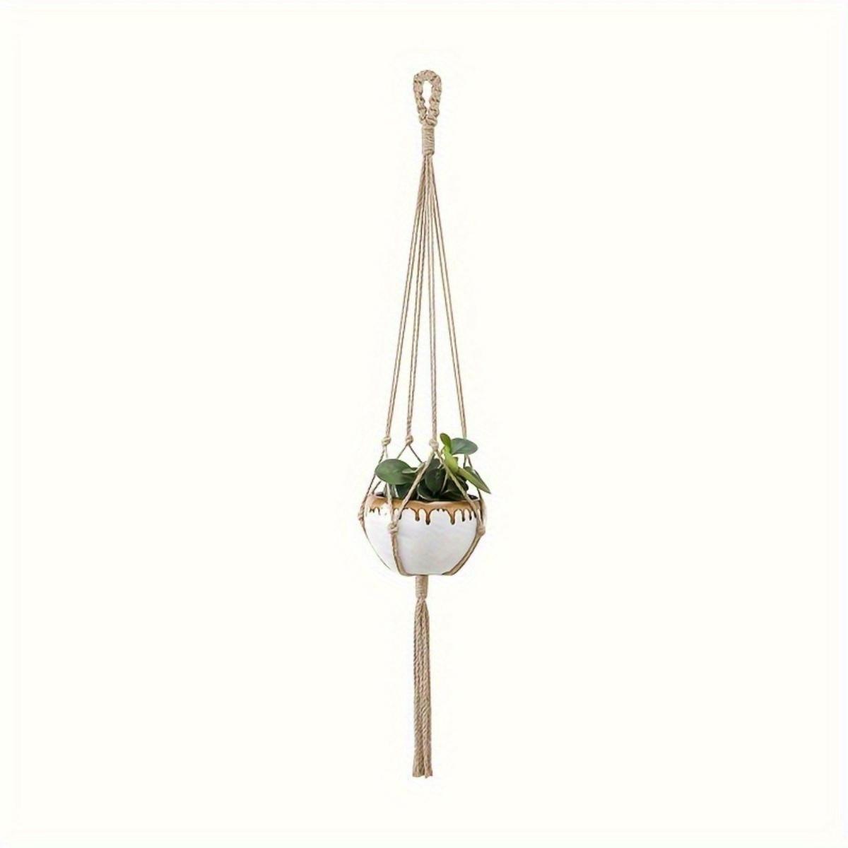 Boho Style 4-Pack Macrame Plant Hangers Set – Polyester Indoor Hanging Planter Holders with Versatile Lengths for Home & Garden Decor – No Feathers, Electricity-Free