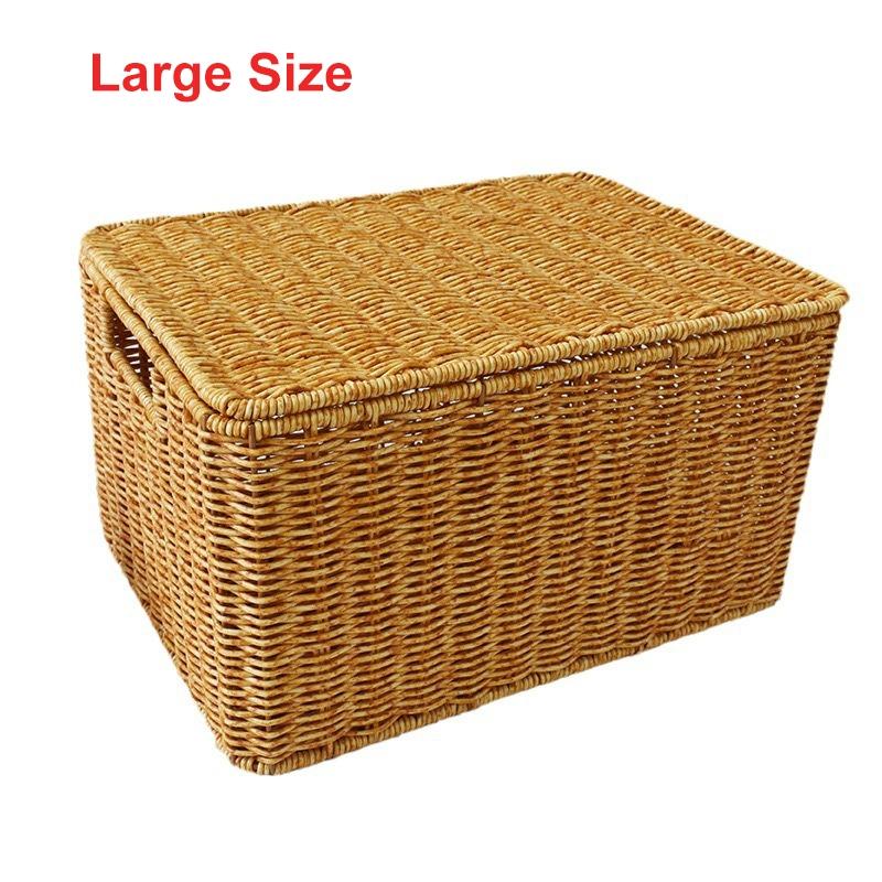 Woven Storage Basket, 1 Count Rattan Storage Box with Lid, Desktop Storage Basket for Home Living Room Bedroom, Home Organizer