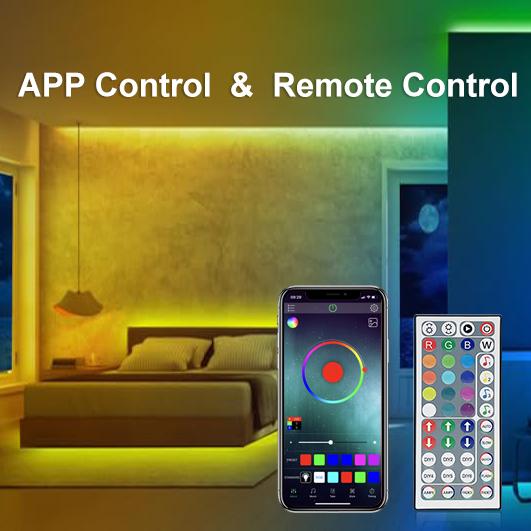 QIANGHE 100ft Music Sync LED Strip Lights RGB Color Changing with Remote & APP Control for Bedroom Home Decoration 16 Million Colors Cuttable Easy Install