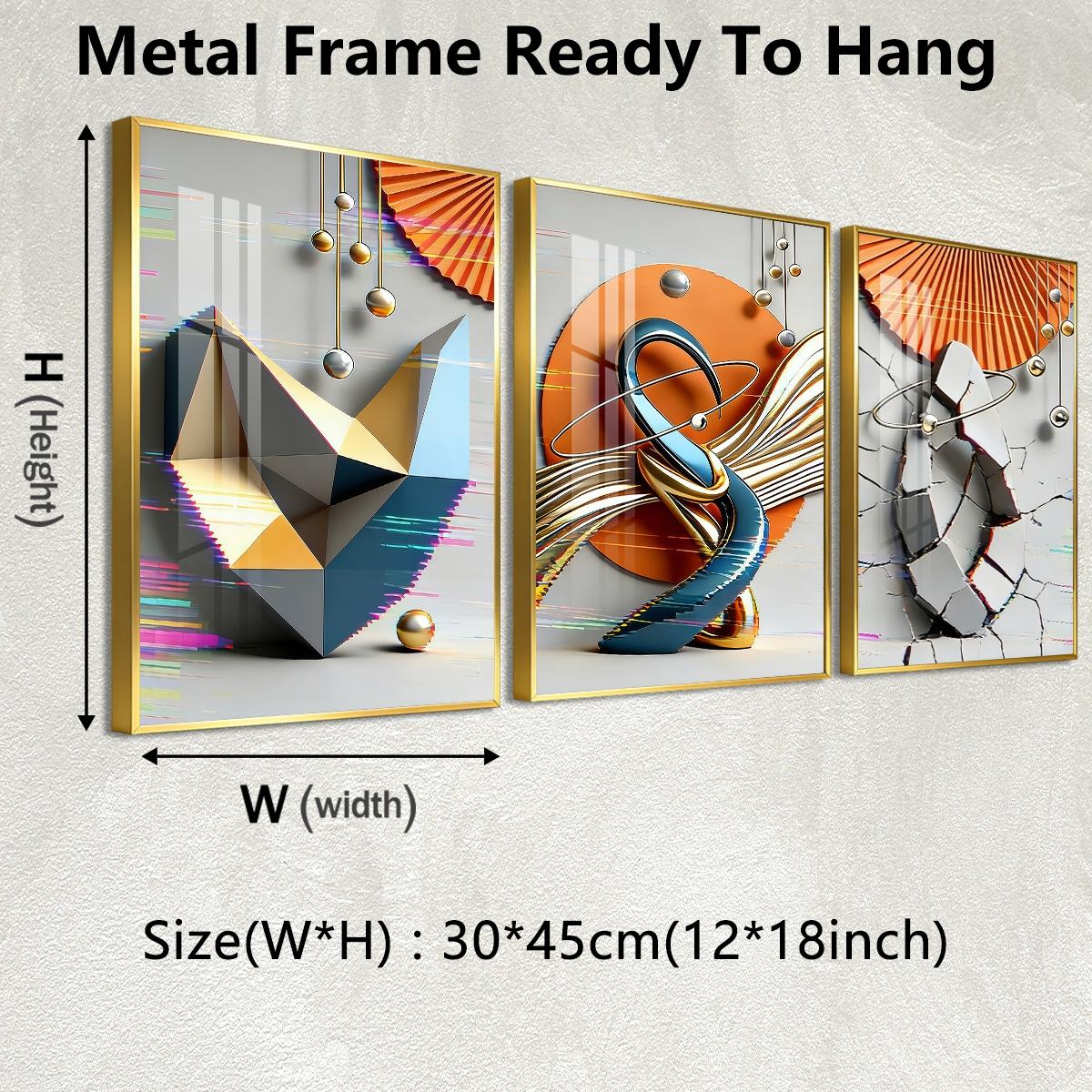 3 Counts Aluminum Alloy Framed Painting, Modern Geometric Abstract Art Pictures, Home Decoration For Living Room, Bedroom, Office, Restaurant, Hallway Wall Decor, Odorless Print Artwork, Luxury Perfect Gift For Friends And Family