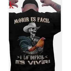 👕 Men's Moris Es Facil Mexican Style T-Shirt, Big Rooster Gamefowl Shirt, Father's Day Ideal Gift, Shirt For Dad For Husband For HimCotton Menswear