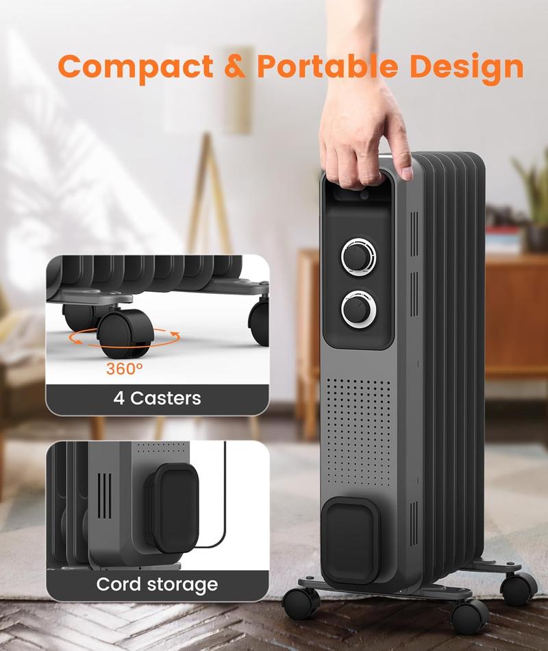 R.W.FLAME Oil Filled Radiator Heater,3 Heat Settings, Adjustable Thermostat, Portable Space heater, Quiet Heater with Tip-over & Overheating Functions R.W.FLAME Oil Filled Radiator Heater,3 Heat Settings, Adjustable Thermostat, Portable Space heater, Quiet Heater with Tip-over & Overheating Functions