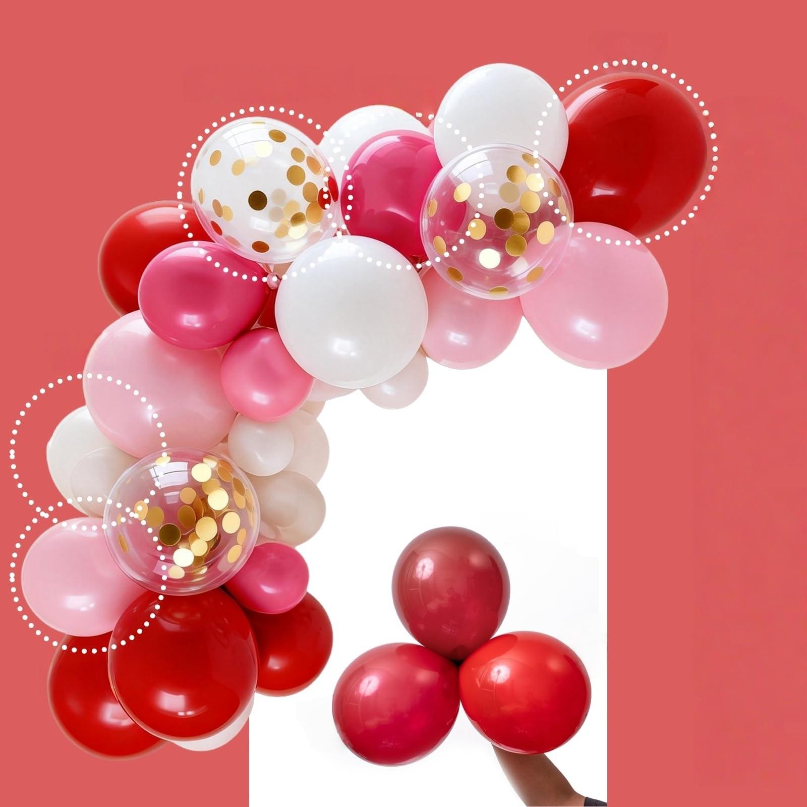 Pink and Red Balloons 66pcs10/ 12 Inch Hot Baby Pink Matte Red White Gold Confetti Balloons for Valentine's Day Engagement Weedding Bachelorette Girl Princess Birthday Party Decorations
