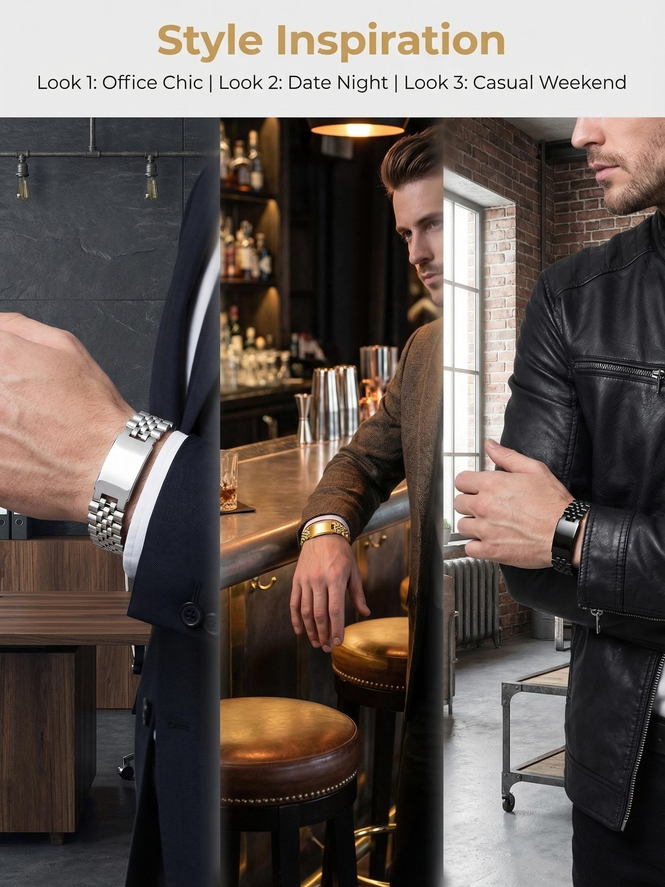 Classic Minimalist Stainless Steel Men's Watch Strap Bracelet, Niche Simple Watch Chain, Versatile Retro Style #StainlessSteel #FadeResistant #Hypoallergenic #Couple #Festival #Party #IdealGift