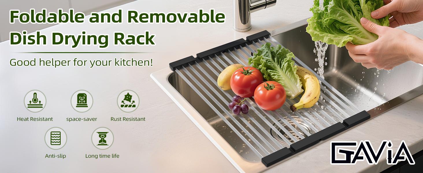 Roll Up Dish Drying Rack Over The Sink Drying Rack Stainless Sink Drying Rack Dishes Drying Mat Foldable Dish Drainer Rack Sink Organizer Accessories