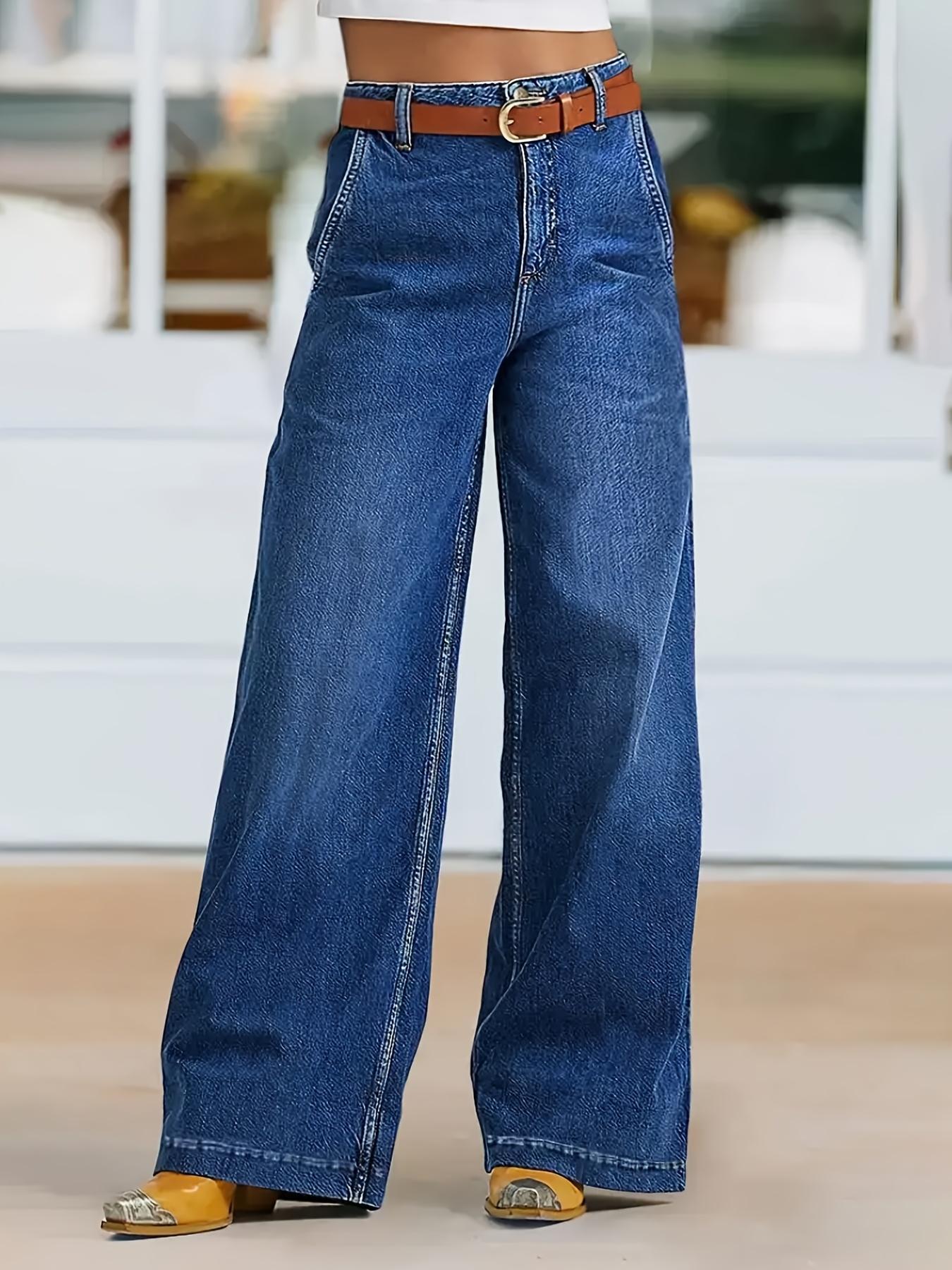 Women's Elastic Wide Leg Jeans Pants, Casual Denim Long Trousers, Comfortable Stretch Fabric, Fit, Perfect for Daily Wear