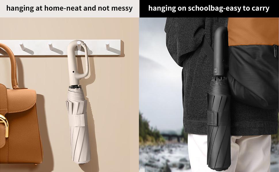 Ring Buckle Handle Automatic Umbrella, Thickened Reinforced Dual-Purpose Folding Umbrella for Two, Sunshade & Rainproof, 1pc