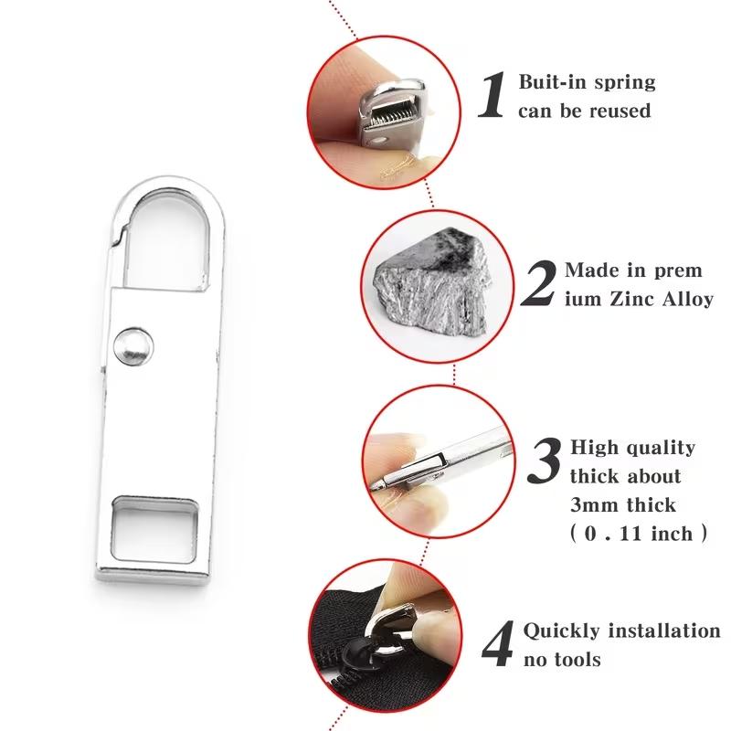 Durable Metal Zipper Replacement Parts, Universal Fit Fixing Accessories for Bags Luggage Clothes, Easy Install Repair Kit