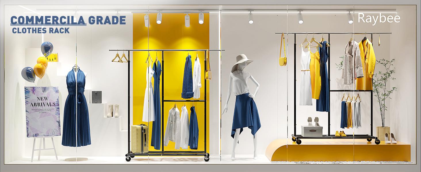 Raybee Furniture Clothes Rack Heavy Duty 450LBS Clothing Racks for Hanging Clothes Rolling Clothes Rack, Metal Clothing Rack with Wheels Collapsible & Commercial Garment Rack Portable Clothes Rack 【Black Friday】