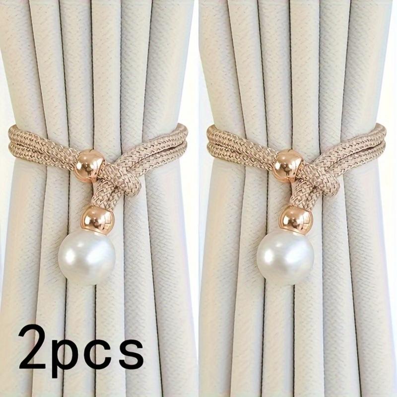 Elegant Faux Pearl Decor Curtain Tieback, 2 Counts Adjustable Rope Holdback, Chic Curtain Accessories for Home Decor, Interior Decoration Accessories