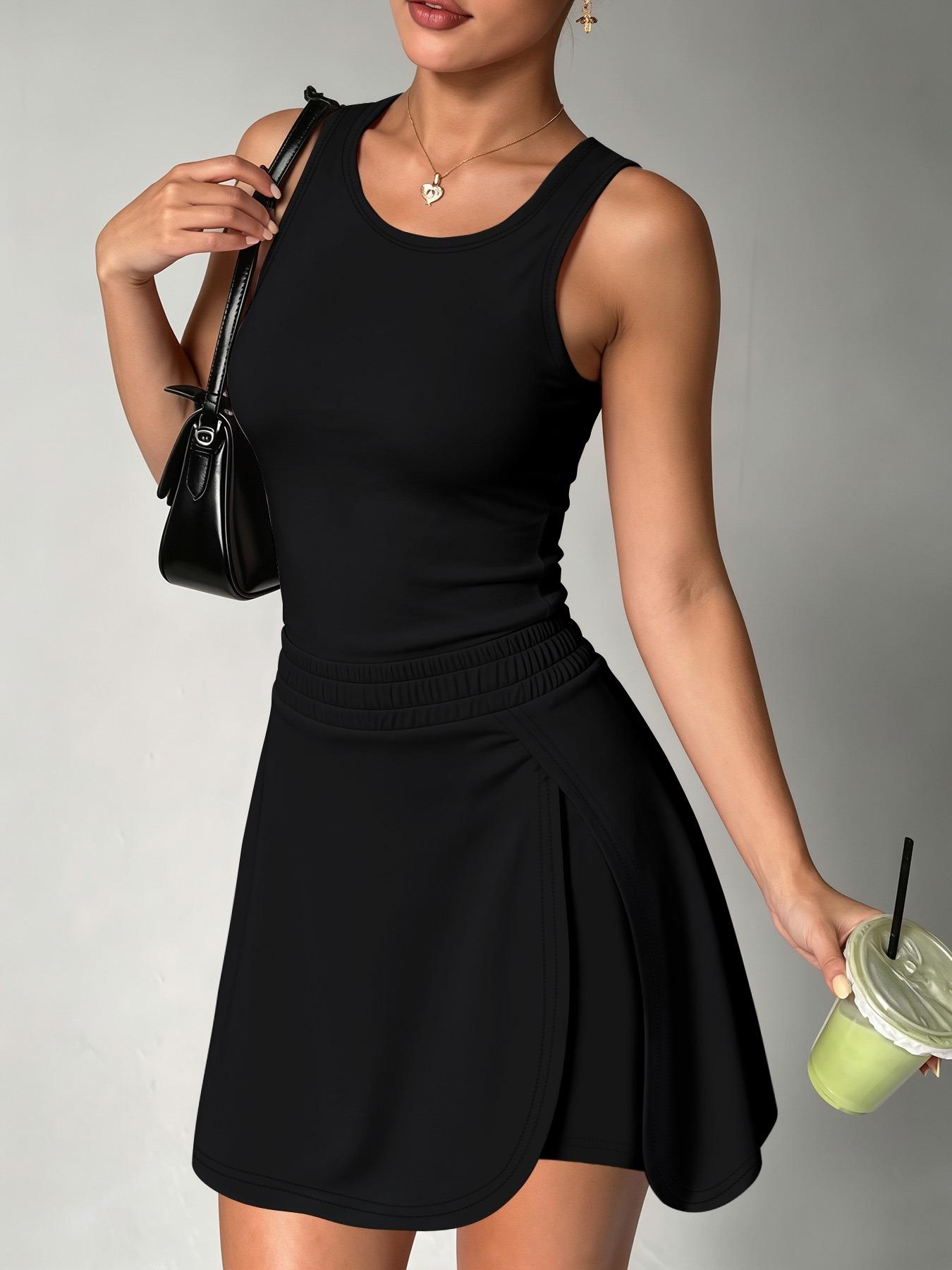Women's Slim-Fitting Crop Tee & Short Skirt Set, Casual Sporty Design, Casual Athletic Sportswear, Perfect for Daily Wear, Fashionable Ladies