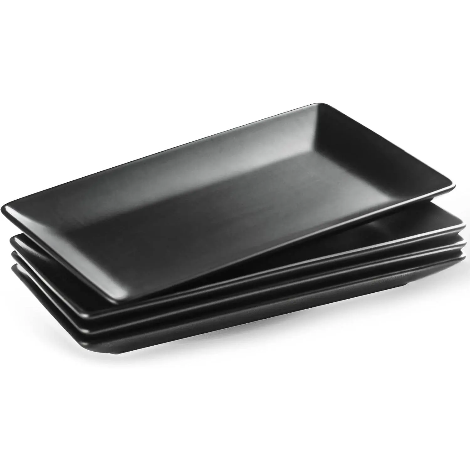 Ceramic Serving Platters Set of 4, 9.8 Inch Black Rectangular Plates