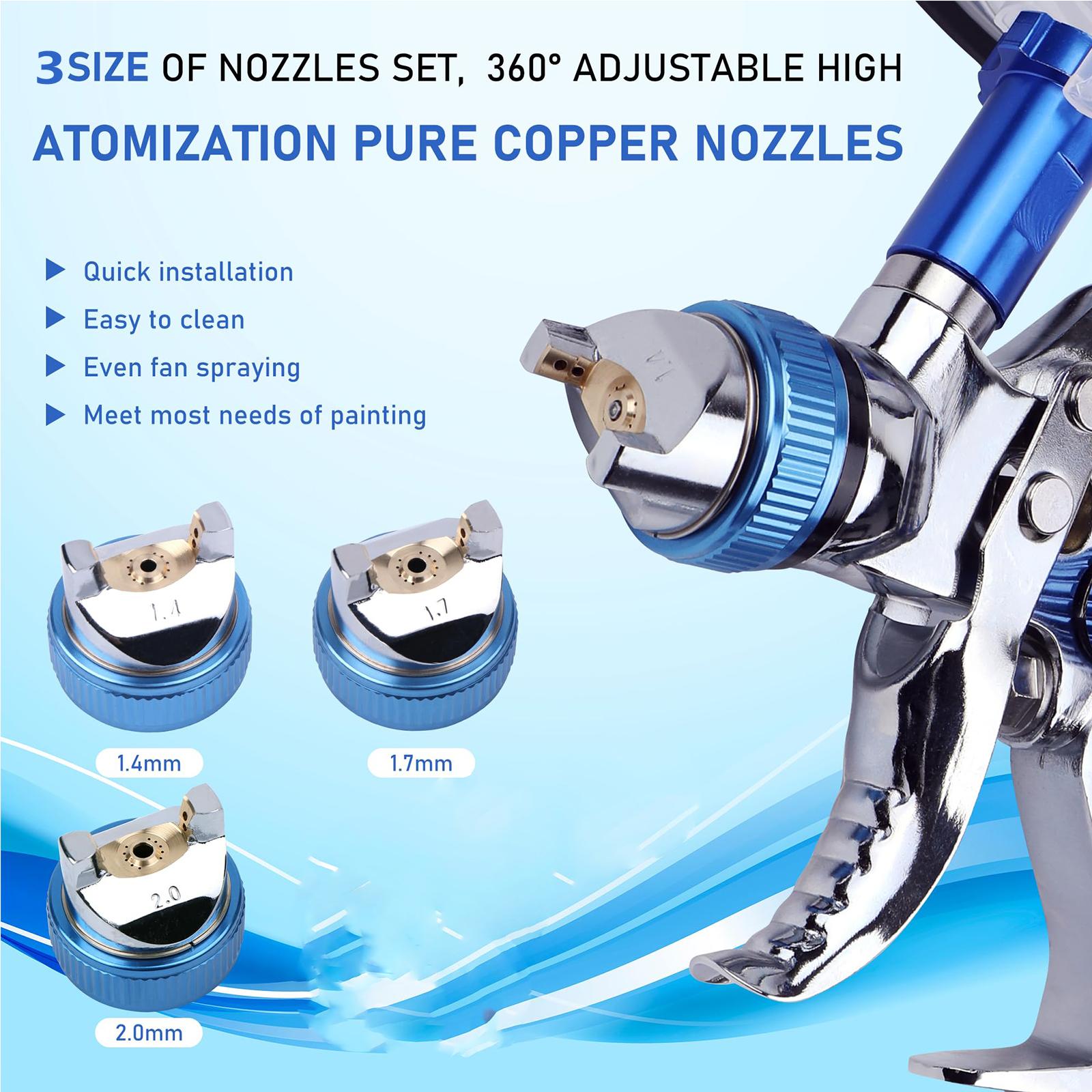 HVLP Paint Sprayer With 10pcs 600ML Mixing Quick Cup, Spray Paint Gun Set Contain 3 Nozzles 1.4/1.7/2mm &Pressure Gauge, Sprayer Gun For Car Painting, Furniture Surface Spraying (Blue Set)