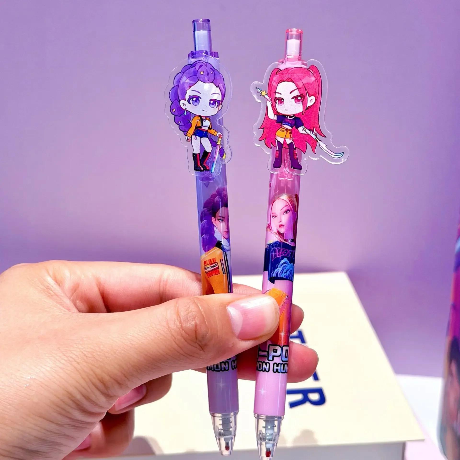 top1 KPop Demon Hunters Black Ink Pen Student Writinng Draw Gel Pen Anime Figure Stationery Study Supplies Gift 0.5mm Children's Day gift