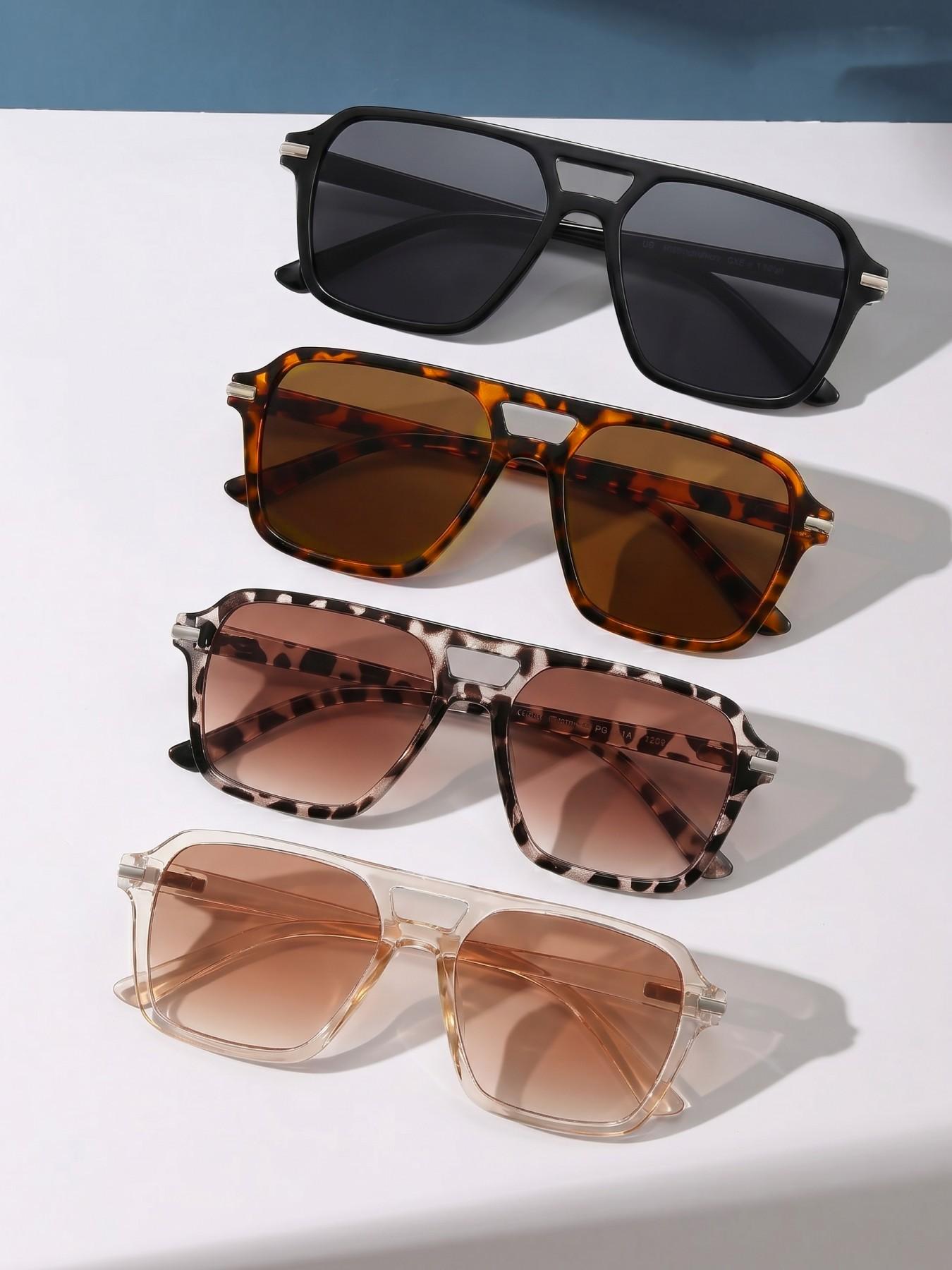 4 Pairs Multicolor Fashion Trendy Casual PC Frame Sunglasses, Dual Bridge Pilot Square Eyewear, Retro Hong Kong Style, Ideal for Daily Commute, Street Photography, Vacation Photoshoots and Dates
