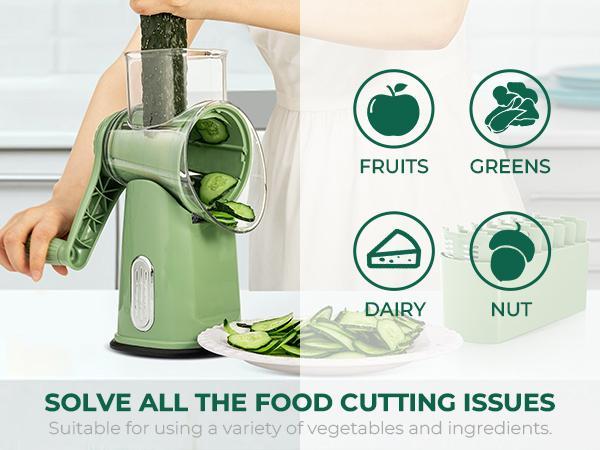 SUSTEAS Utensils Kitchen – 5-Blade Rotary Grater for Fast Cheese & Veggie Shredding, Non-Slip Base + Ergonomic Handle (Retro Green)