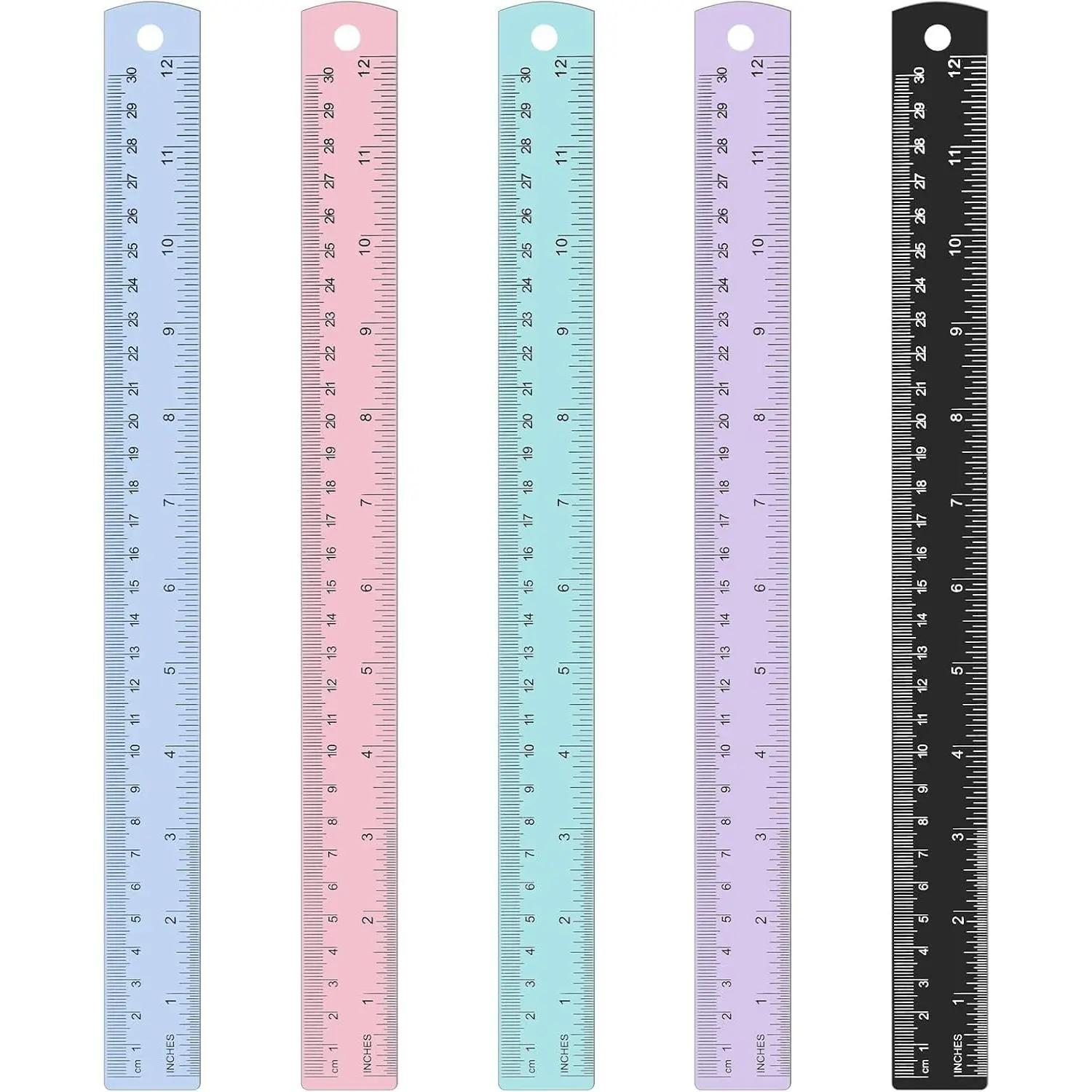 5 Pack Metal Ruler 12 Inch, Stainless Steel Ruler Kit with Centimeters, Millimeters, Inches and Conversion Table for Office and School, Easy to Read Metric Rule Set