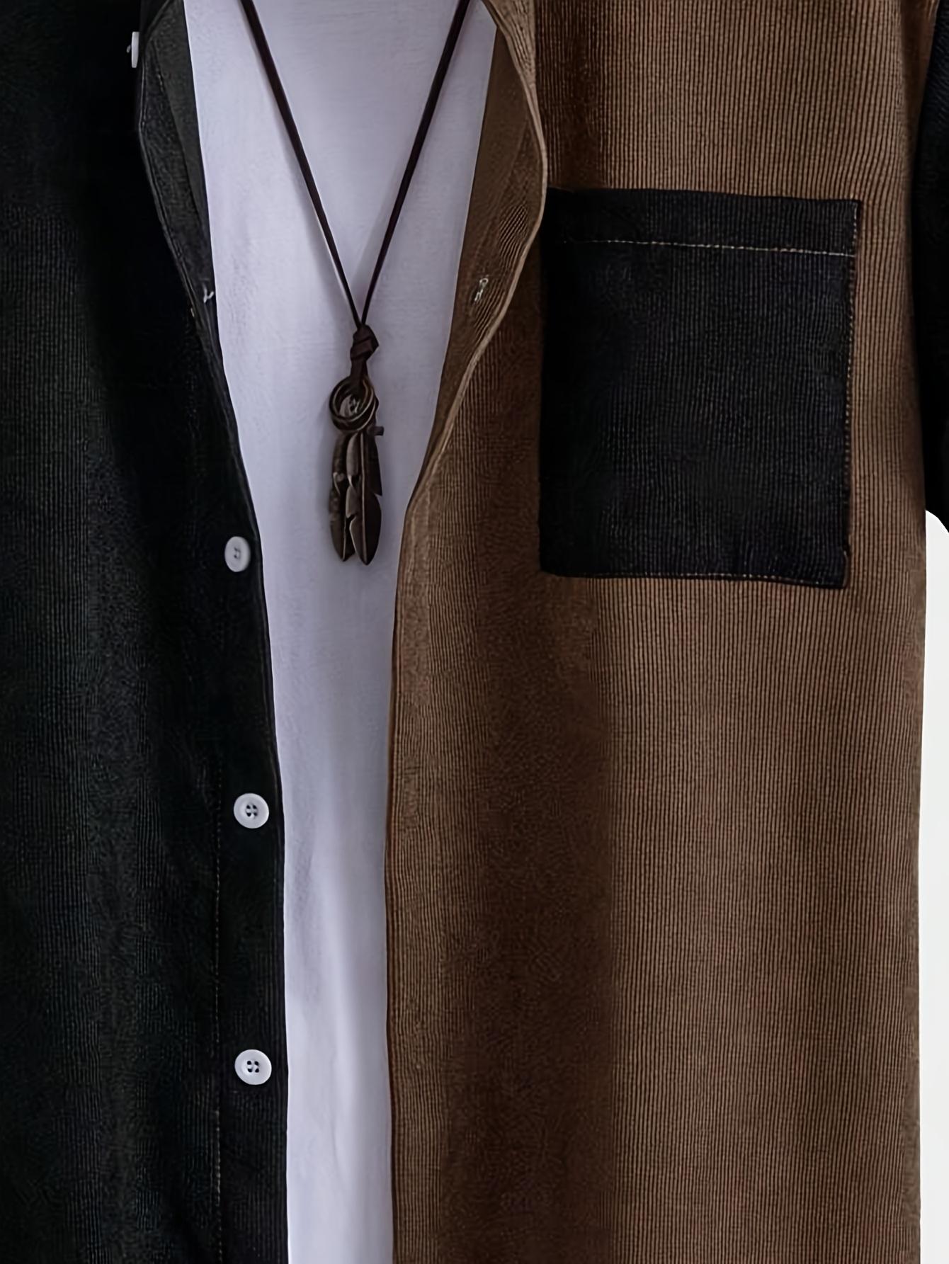 Men'S New Summer Short-Sleeve Corduroy Patchwork Shirt