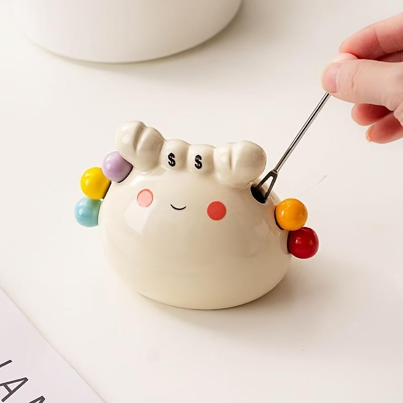 1 piece set, fruit fork box with 6-fork ceramic crab storage tank, stainless steel dessert fruit fork, portable dessert tableware.