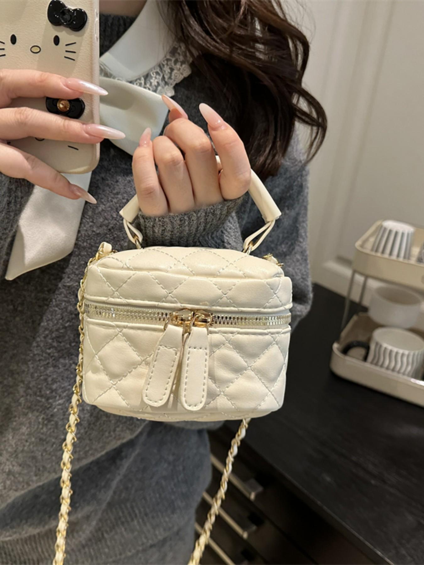 Mini Square Bag, Elegant Plaid Design, All-Season Handbag, Simple Shoulder Crossbody Box Bag, Fashionable and Stylish