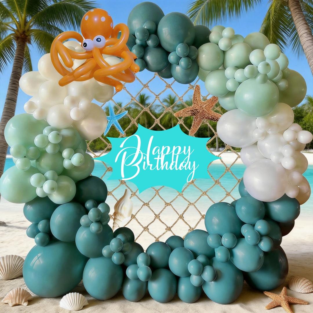 163pcs Vintage Ocean Theme Balloon Arch Set, Blue Balloons, Perfect for Kids Birthday Party, Summer Beach Party, Pool Party Decor