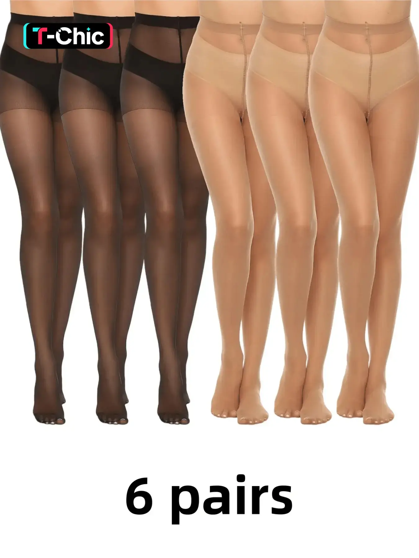 6 Pairs Women's Semi-Sheer Tights, Sexy Ultra-Thin Pantyhose for Holiday Parties