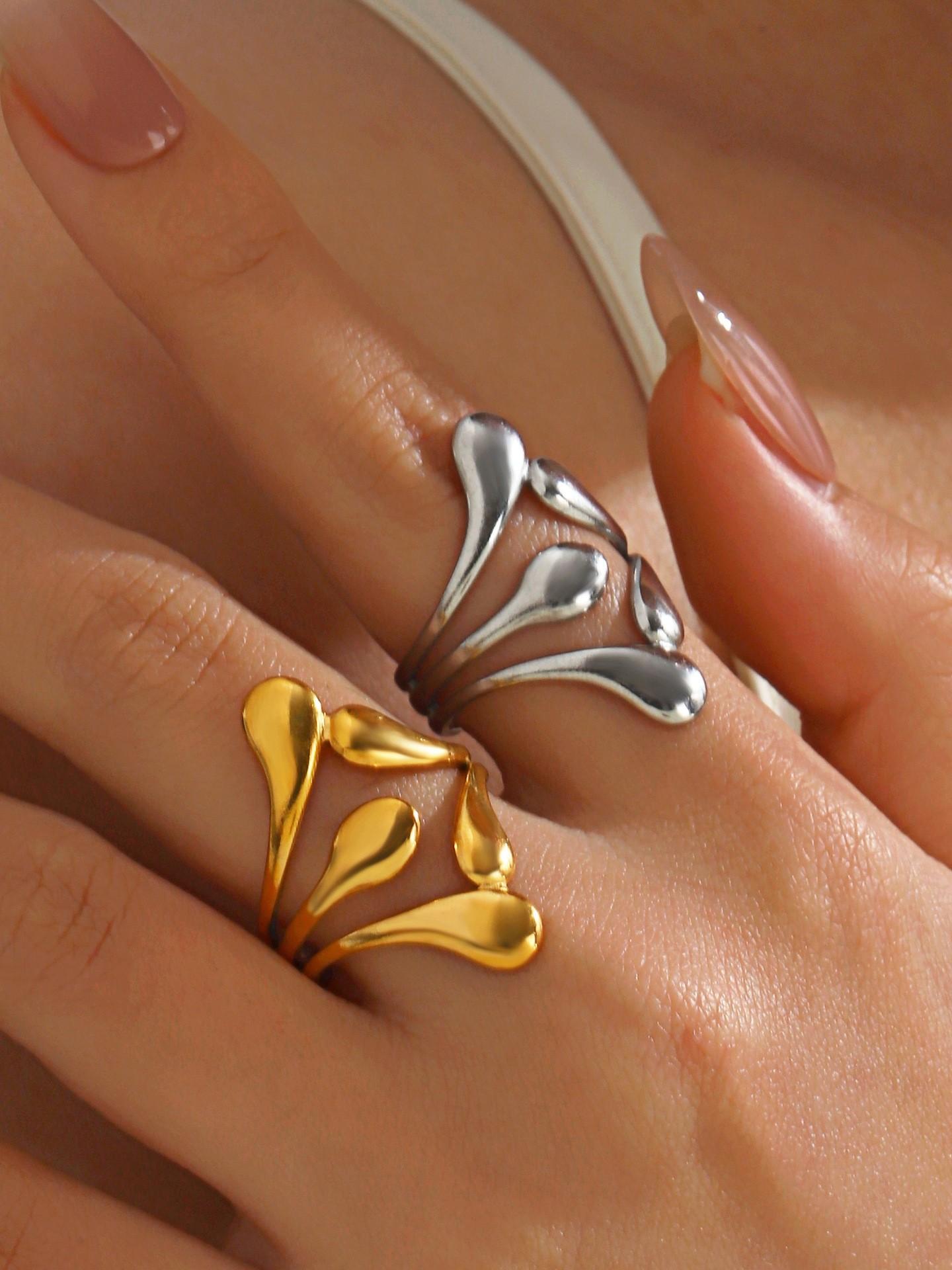 Trendy Liquid Metal Open Ring, Elegant Teardrop Design, Waterproof and Fade-Resistant, One Size Fits All, Perfect for Layering, Ideal for Fashionistas