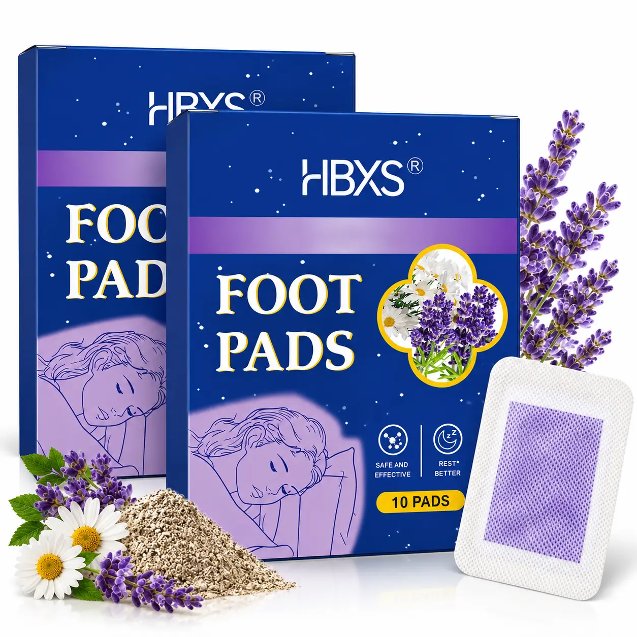 HBXS Deep Cleansing Foot Pads with Magnesium Glycinate, Valerian Root - 20 Patches for Stress Relief, Improved Sleep, Achy Limb Care (Spa Treatment)