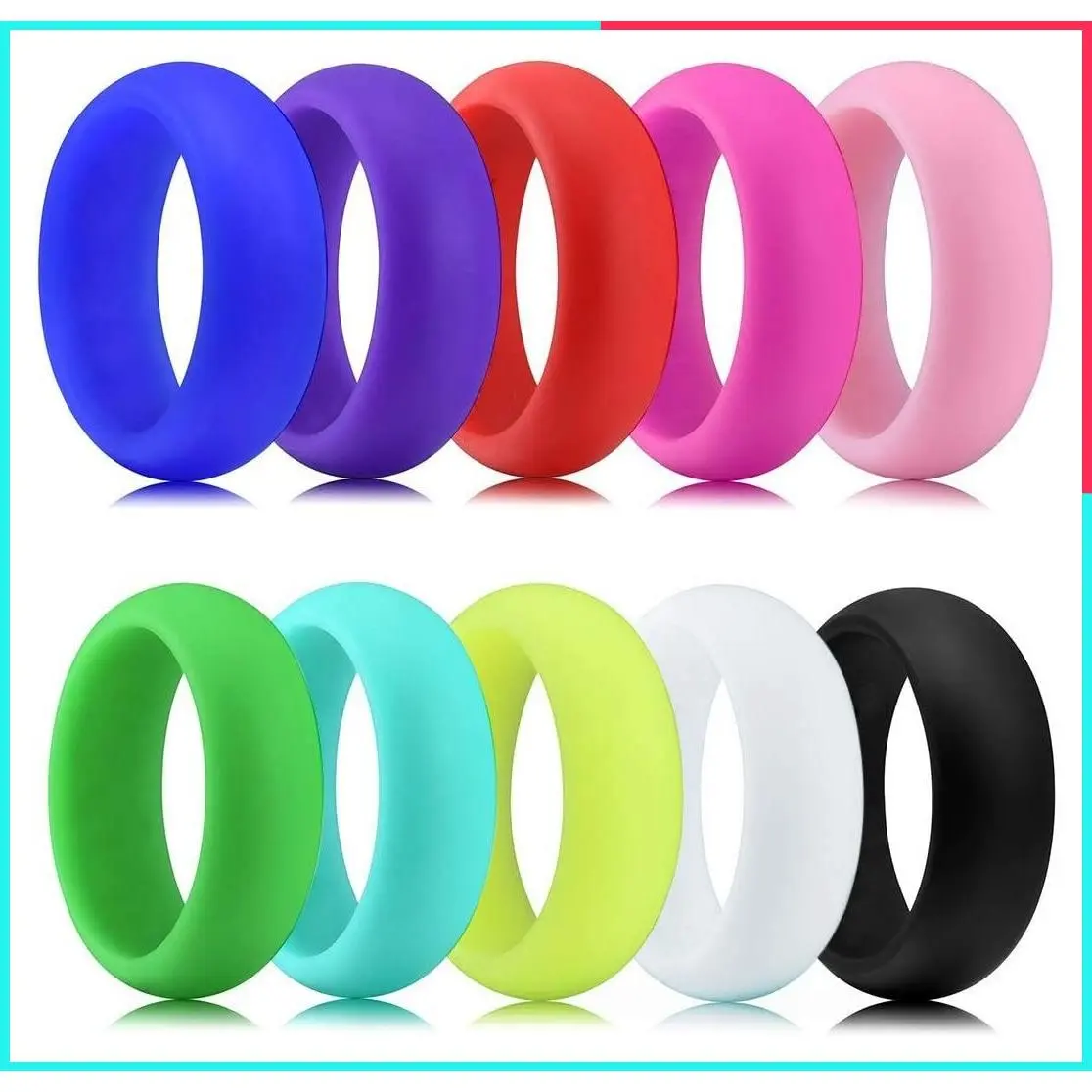 10 Pack Candy Color Silicone Wedding Bands for Men Women - Comfort Breathable Engagement Rings, Flexible for Gym, Workouts, Travel, Work, Vacation, Beach & Daily Wear, 10 Vibrant Colors