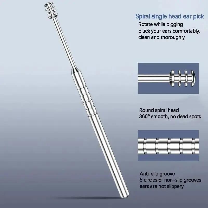 6PCS Spiral Ear Wax Removal Kit Stainless Steel Double-Headed Earwax Tool with Storage Box 360° Spiral Ear Massage for Adults Durable Reusable Portable Safe