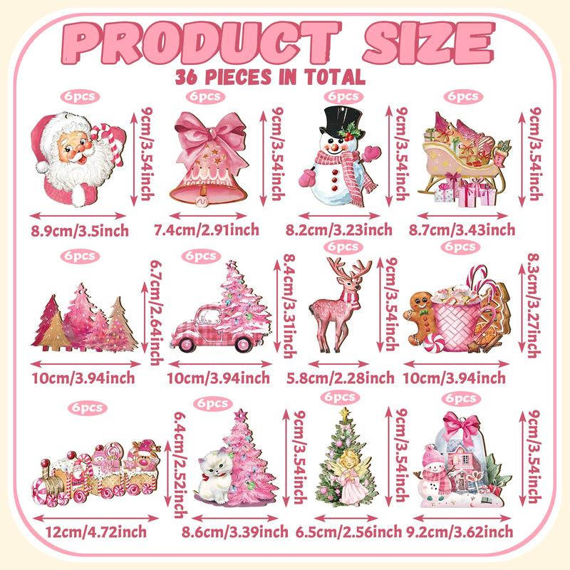 Christmas Clearance Sale Christmas Wooden Hanging Ornaments 40/36 Pcs Cartoon-Inspired Christmas Character Decor, Green Christmas Monster Decoration, Pink Christmas Tree Ornaments, Santa Candy Cane Gingerbread Ornament, Festival Party Home Xmas Tree Decor