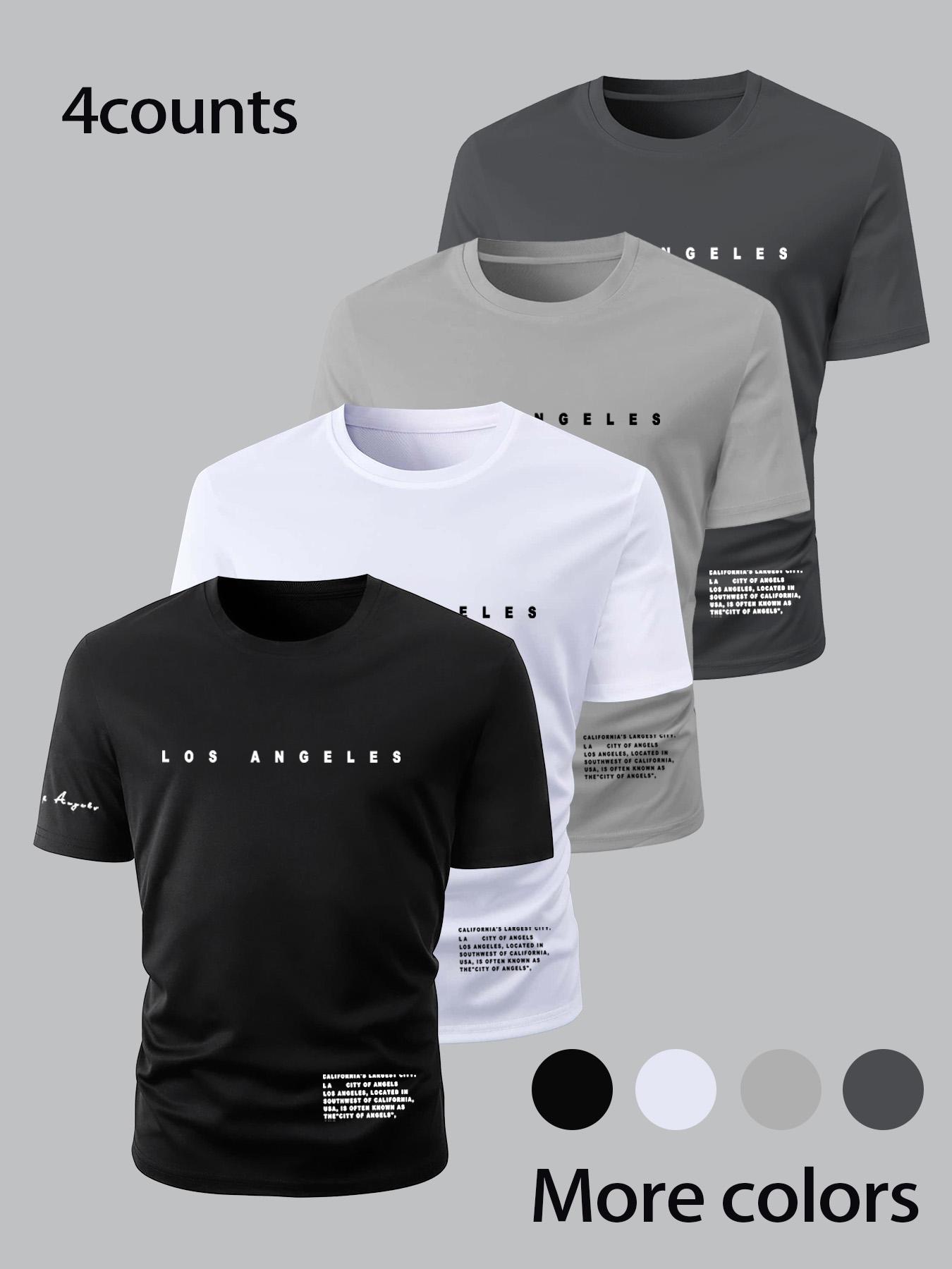 Men's Letter Print Round Neck Tee, Regular Fit Casual Short Sleeve T-shirt, Men's Summer Top for Daily Wear