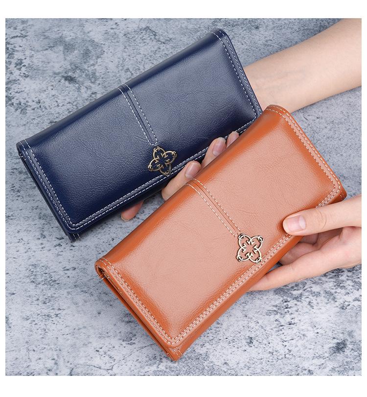 New stylish and simple women's soft leather long zipper wallet with multiple card slots and cute design
