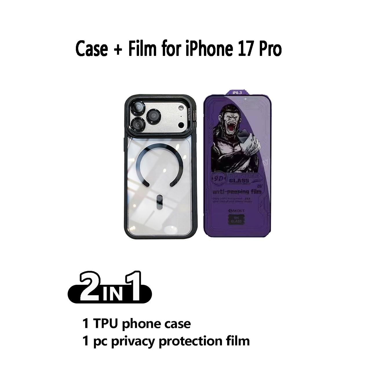 All-in-One for iPhone 17 Pro: Magnetic Case + 28° Privacy Screen Protector Film, Foldable Metal Kickstand, Lens Protection, MagSafe, Premium Gift Set