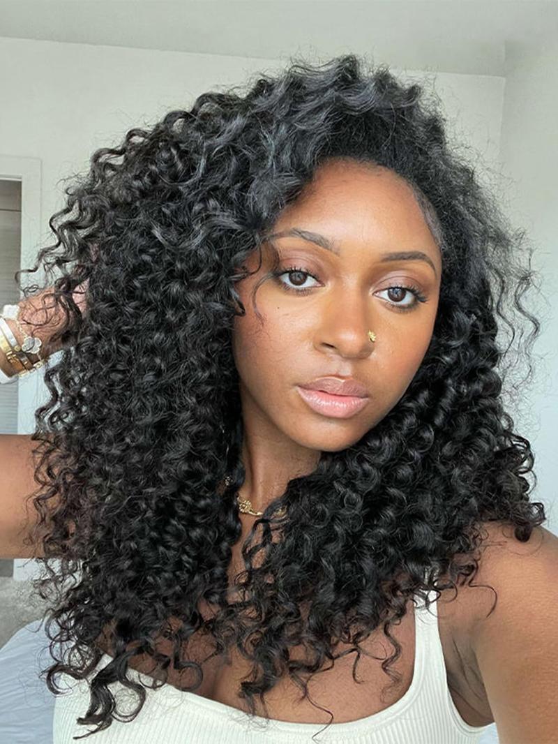Bling Hair Half Wig Human Hair Water Wave Human Hair Glueless Wigs Seamless Clip Ins Flip Over Wear Go Wig Invisible Hairline Beginner Friendly 18 Inch