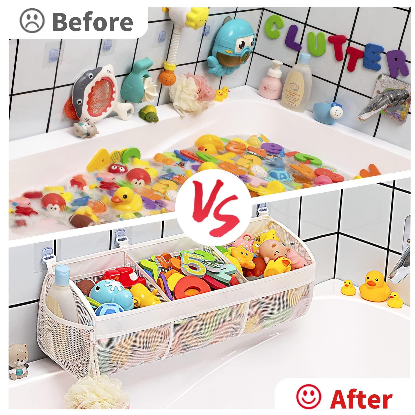 Original Three-Compartment Horizontal Bathtub Toy Storage Rack, Wide Opening Design, Large Capacity, Easy Access and Organization